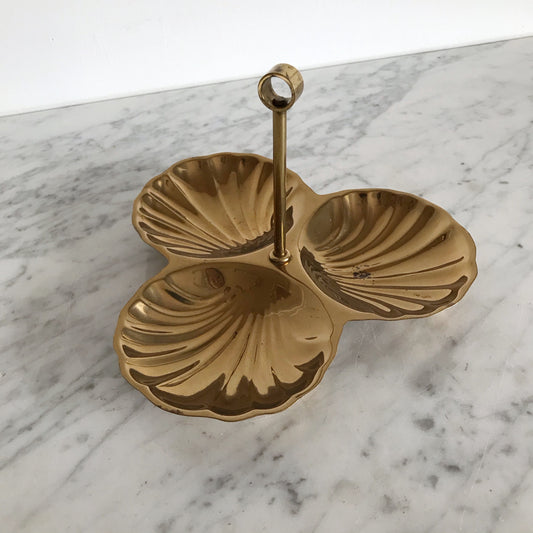 Vintage Gold Triple Shell Dish / Caddy