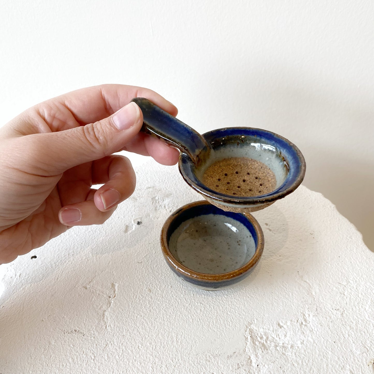 Vintage Stoneware 2-Piece Tea Strainer