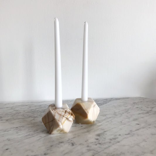 Pair of Vintage Geometric Marble Candle Holders