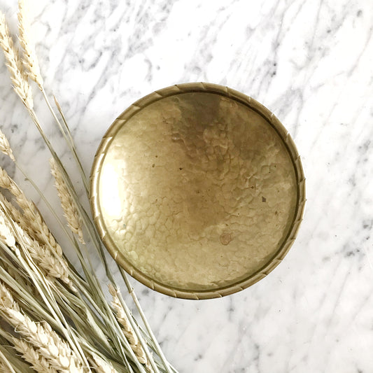 Vintage Hammered Brass Footed Dish, Sweden