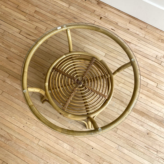 Vintage Rattan & Glass Coffee Table