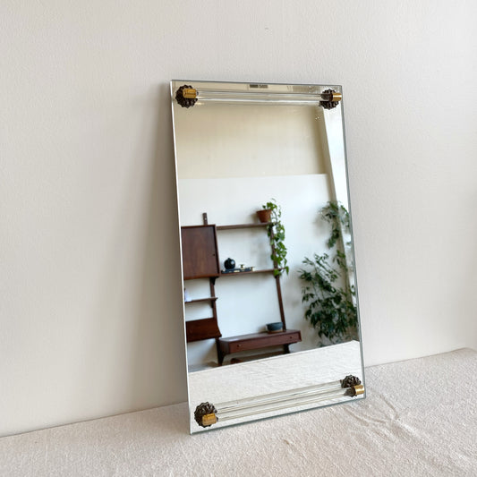 Vintage Mirror Dresser Tray with Glass Handles