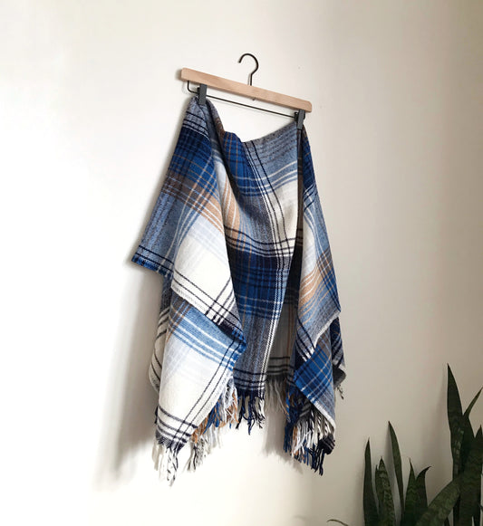 Vintage Blue Plaid Throw Blanket