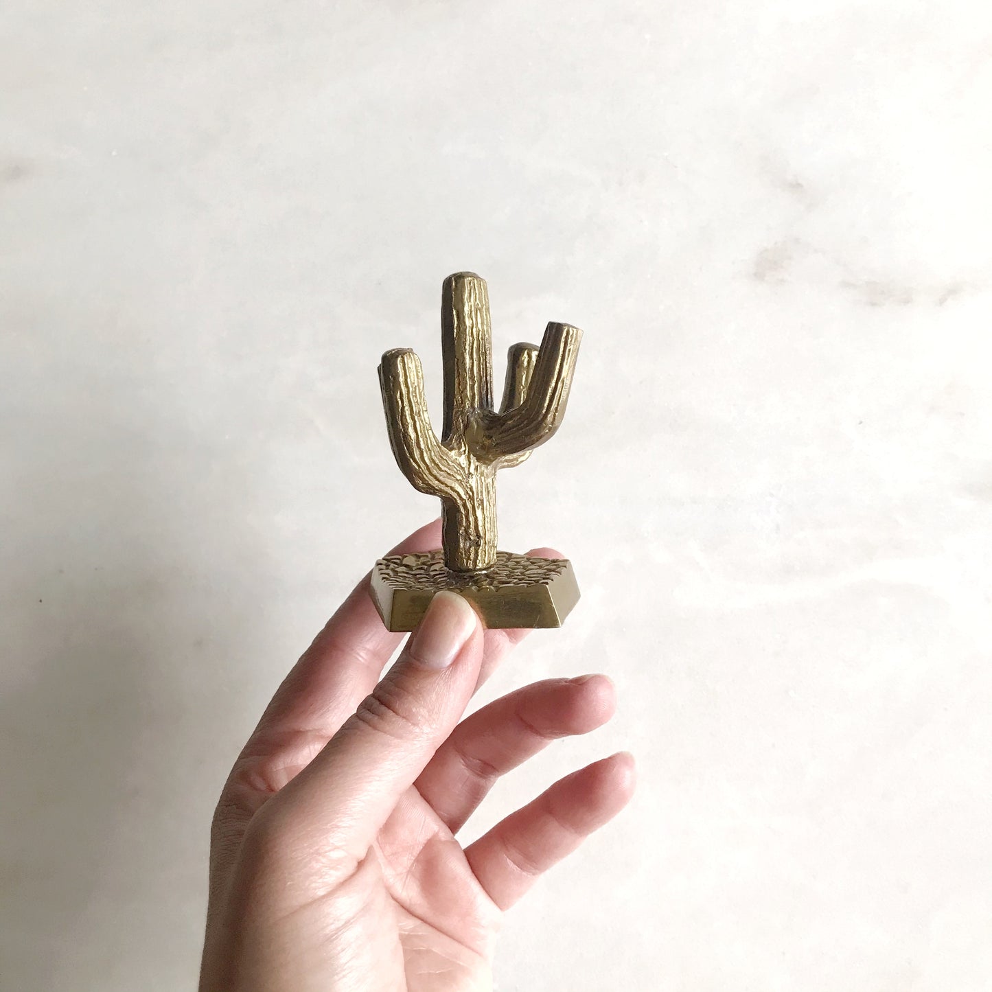 Small Vintage Solid Brass Cactus / Ring Holder