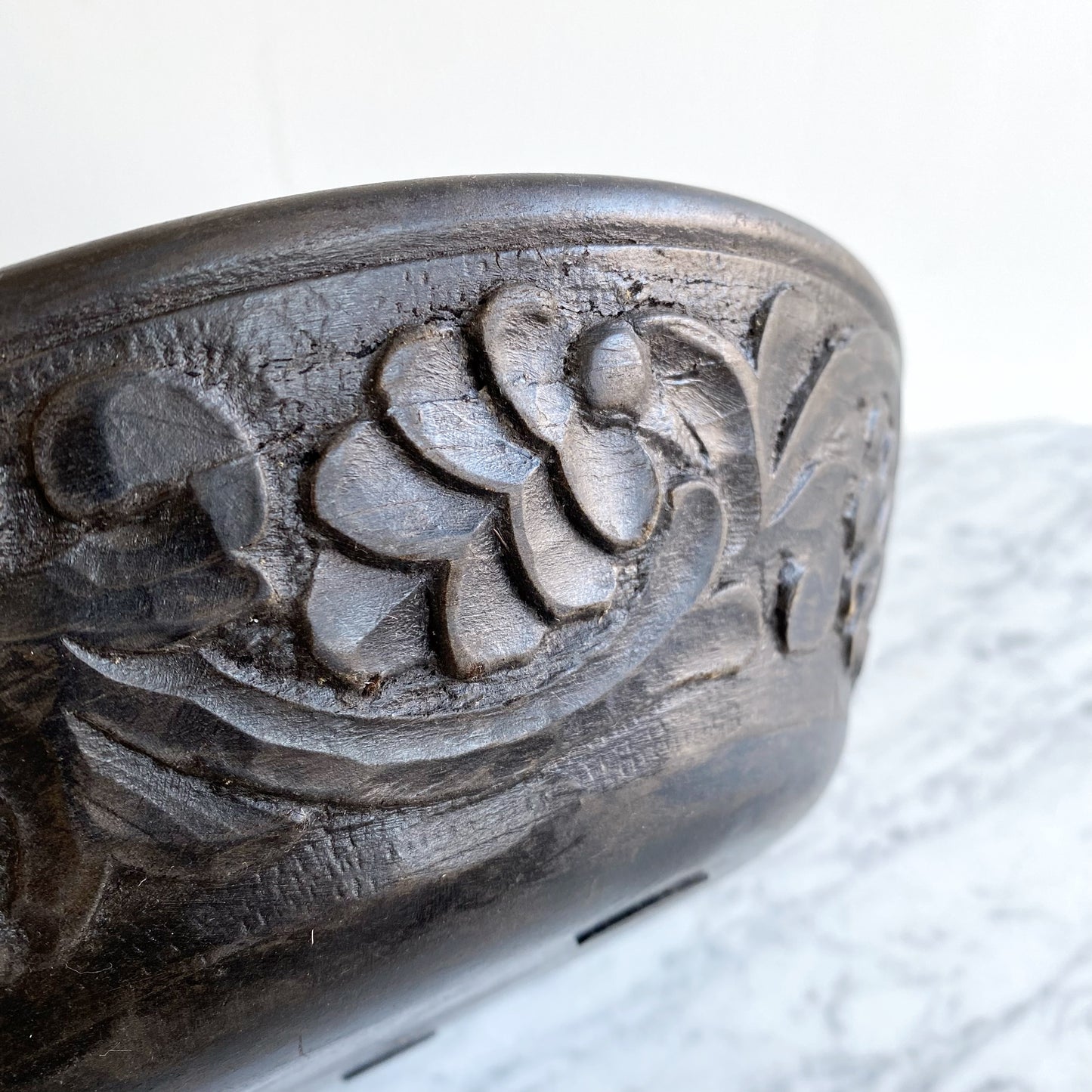 Found Decorative Carved Wood Bowl, Ebony