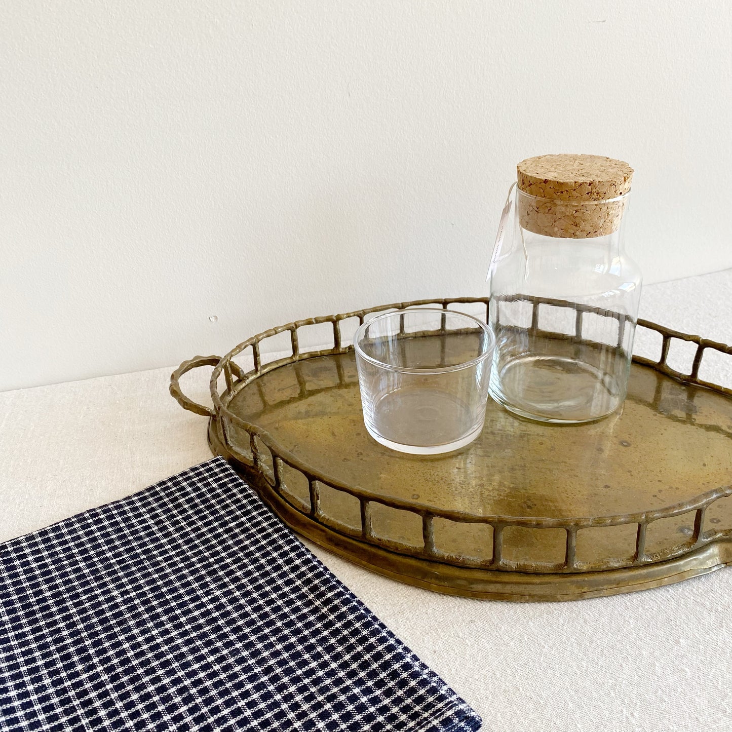 Vintage Brass Tray with Rail
