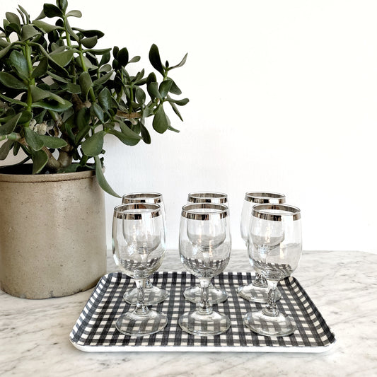 Silver Rimmed Wine Glasses, Set of 6