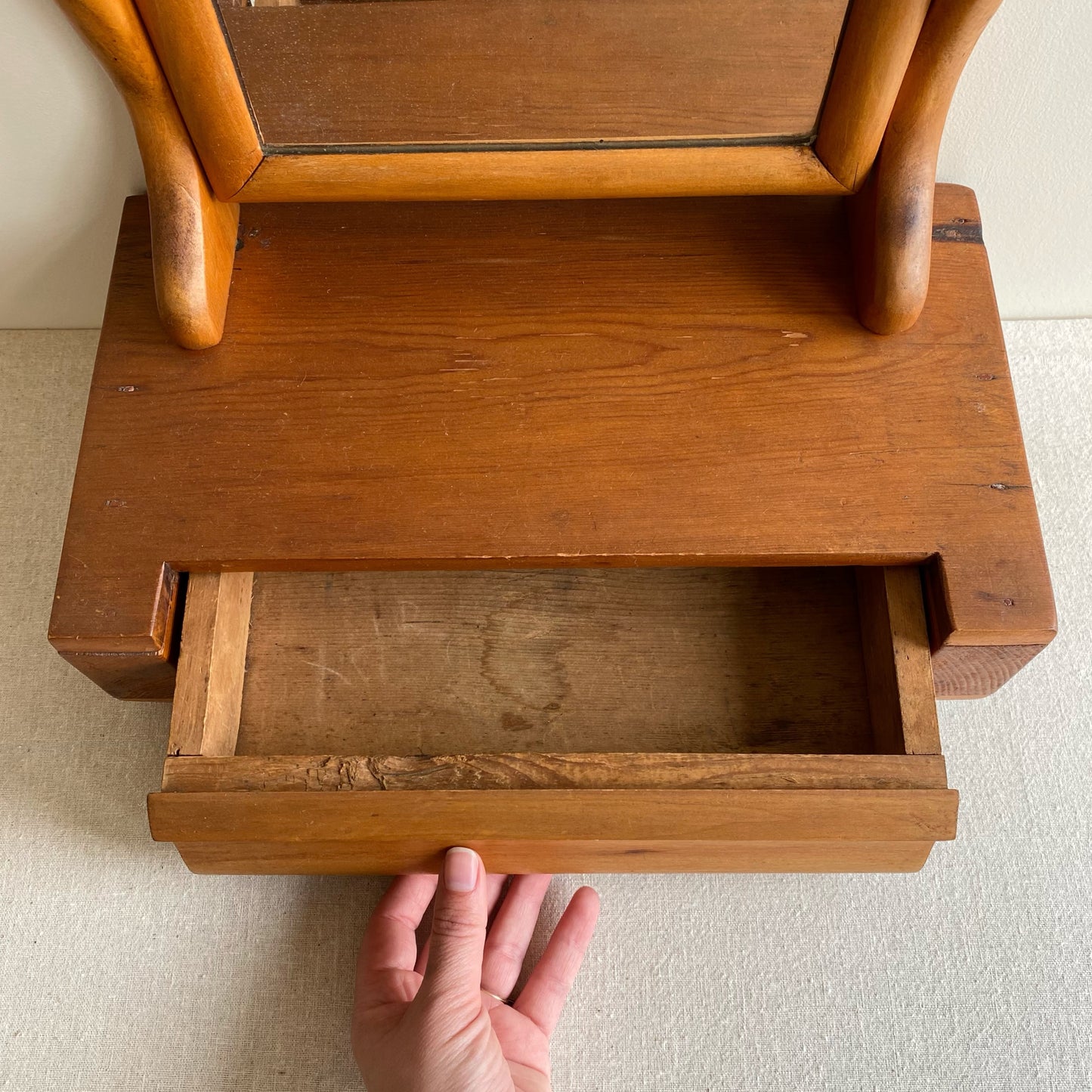 Antique Dresser Top / Vanity Box with Swivel Mirror