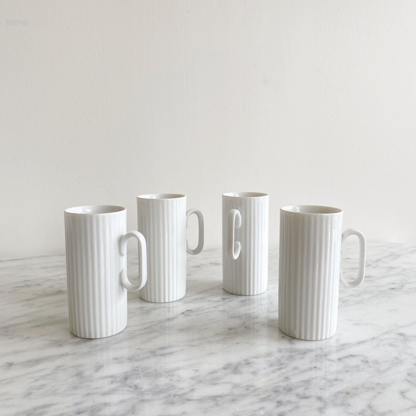 Set of 4 Ribbed Porcelain Espresso Cups