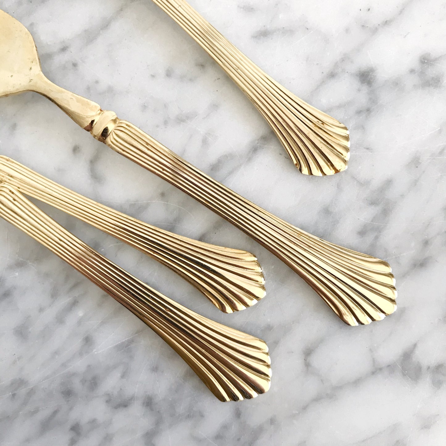 31-piece Set of Vintage Gold Flatware, Fan Pattern