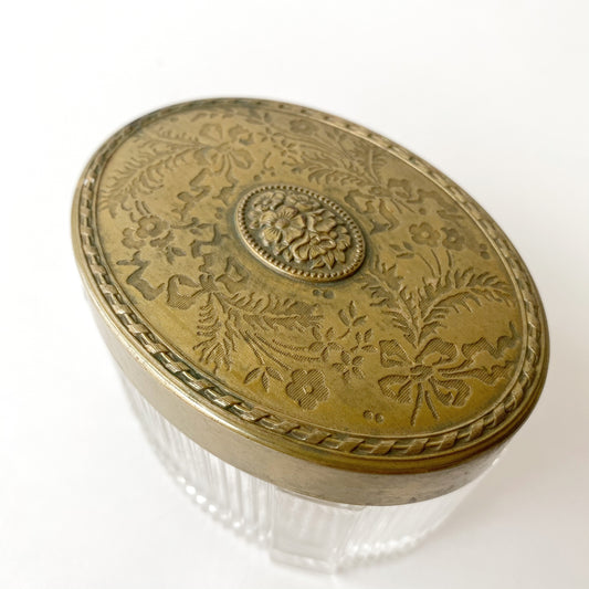 Vintage Victorian Glass Vanity Jar with Brass Lid