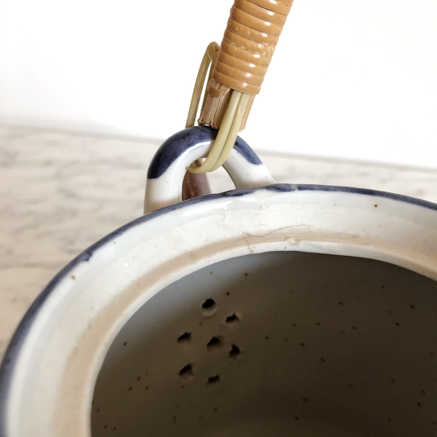 Vintage Ceramic Teapot with Wicker Handle