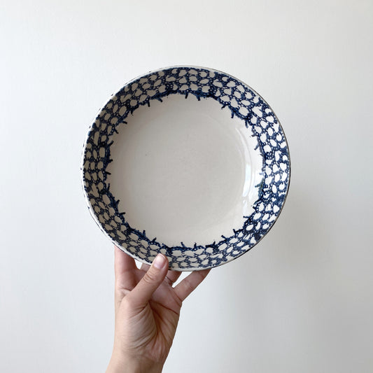 Large Spongeware / Stoneware Serving Bowl, 9”