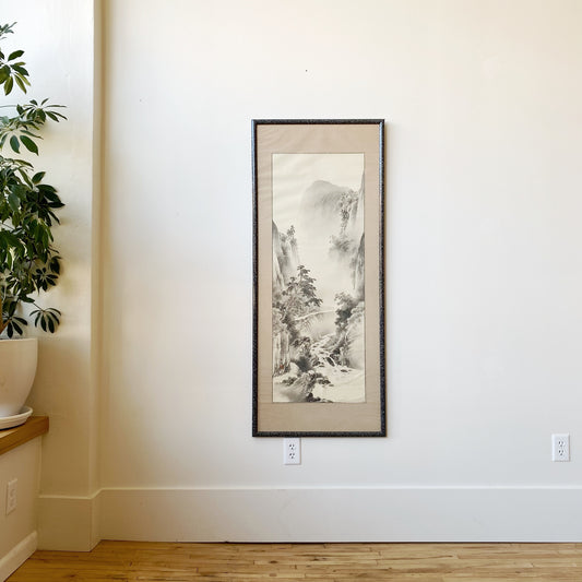 Framed Vintage Japanese Silk Scroll Painting (2' x 4'9")