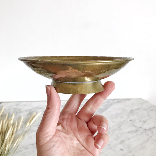 Vintage Hammered Brass Footed Dish, Sweden