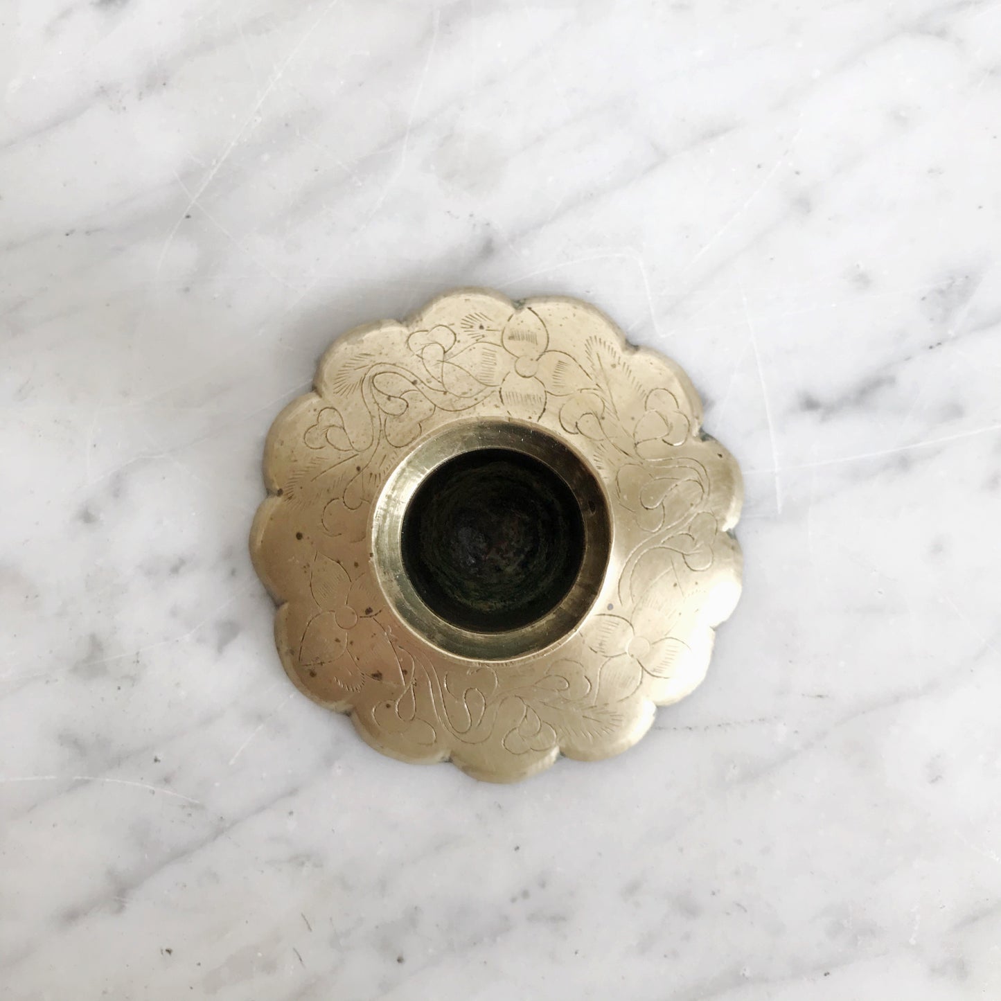 Vintage Etched Brass Candle Holder