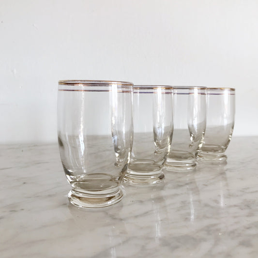 Set of 4 Vintage Juice Glasses with Gold Rims