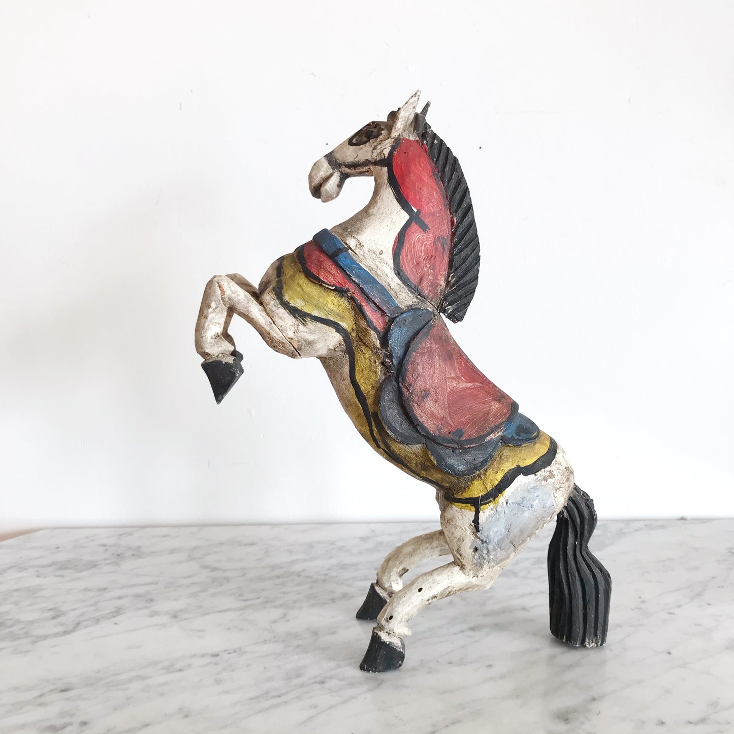 Vintage Hand-Carved Wooden Horse Sculpture