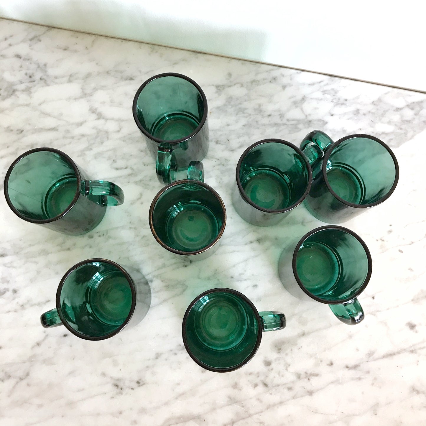 Set of 8 Vintage Emerald Green Glass Mugs