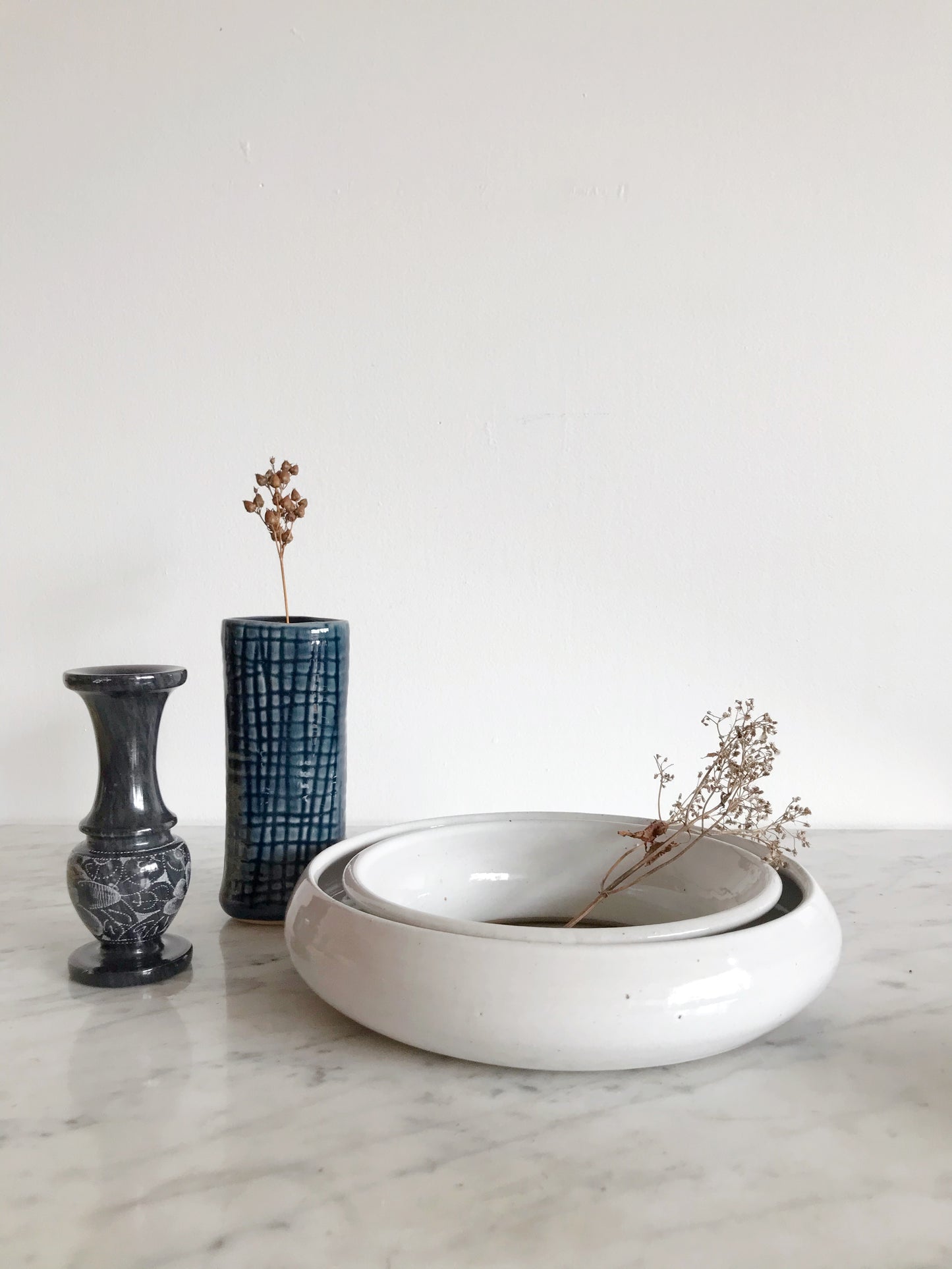 White Ceramic Floral Ring, Ikebana Vase
