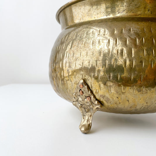 Large Vintage Footed Brass Planter