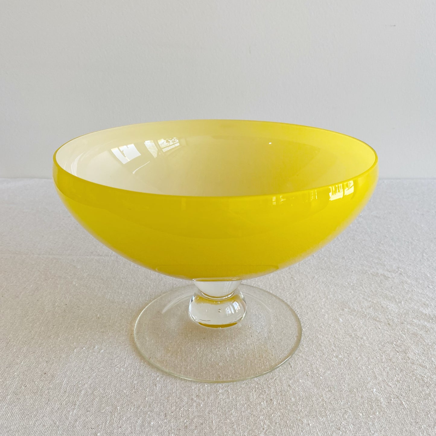 Vintage Yellow Glass Footed Bowl