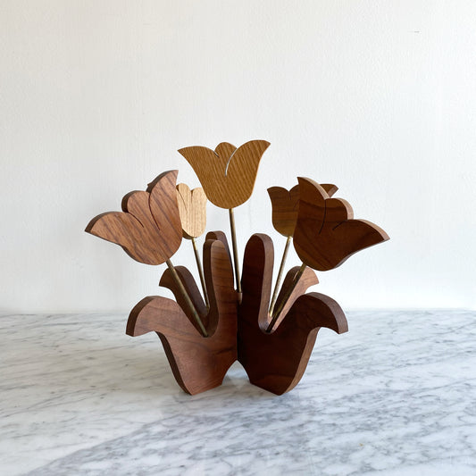 Vintage Handcrafted Wood Tulip Centerpiece