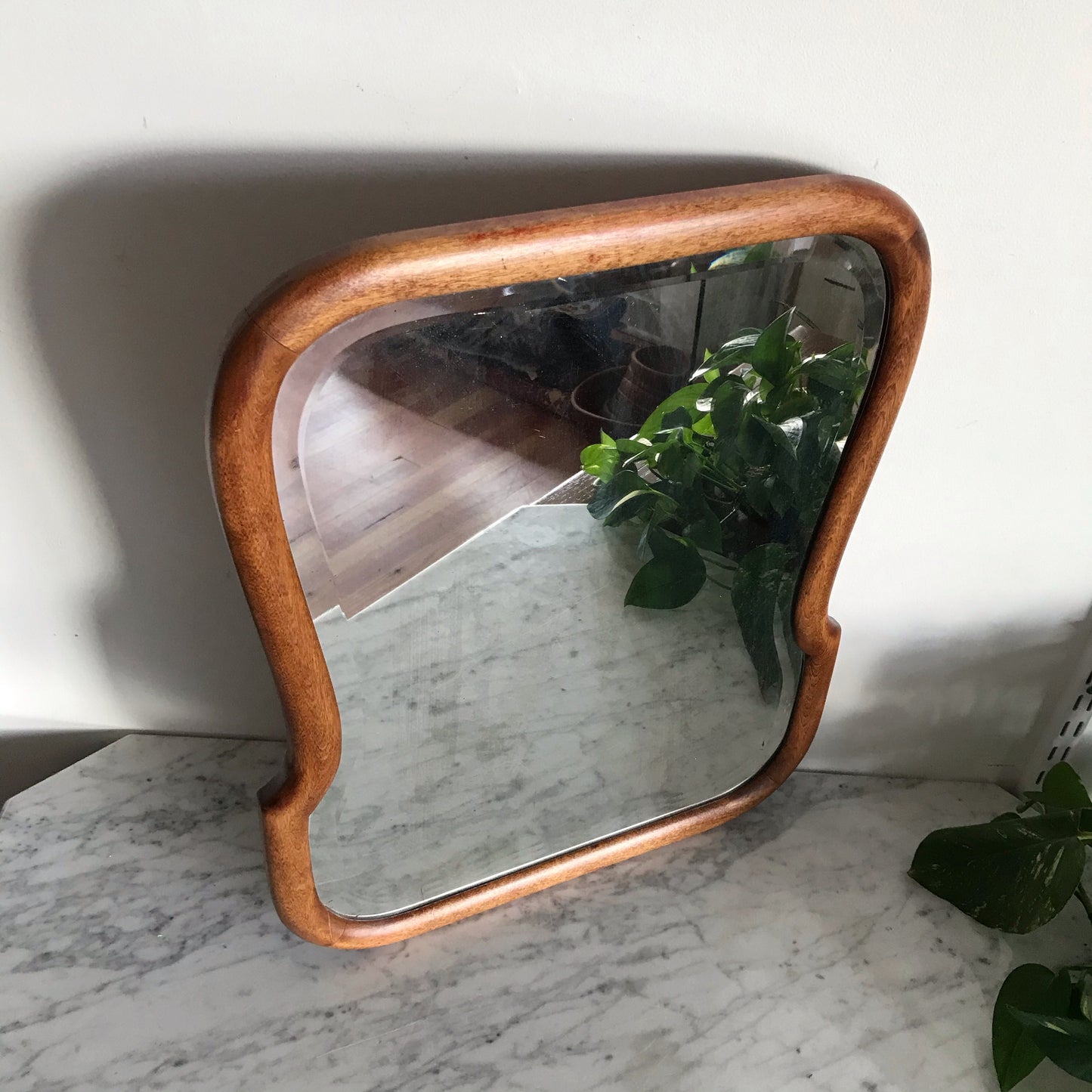 Antique Beveled Mirror with Wood Frame