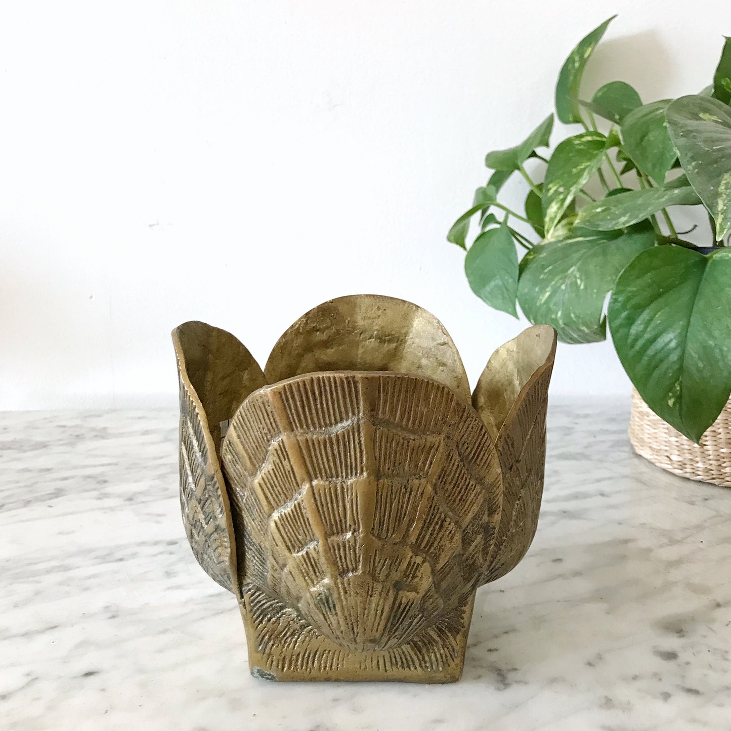 Vintage Brass Seashell Planter