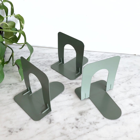 Set of 3 Vintage Metal Bookends, Sage