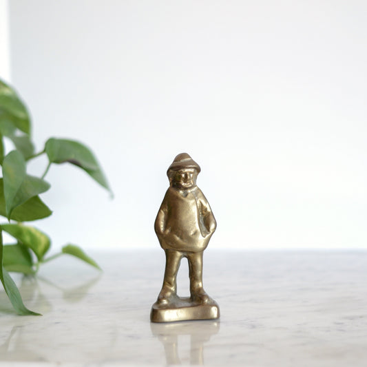 Vintage Solid Brass Fisherman Figure