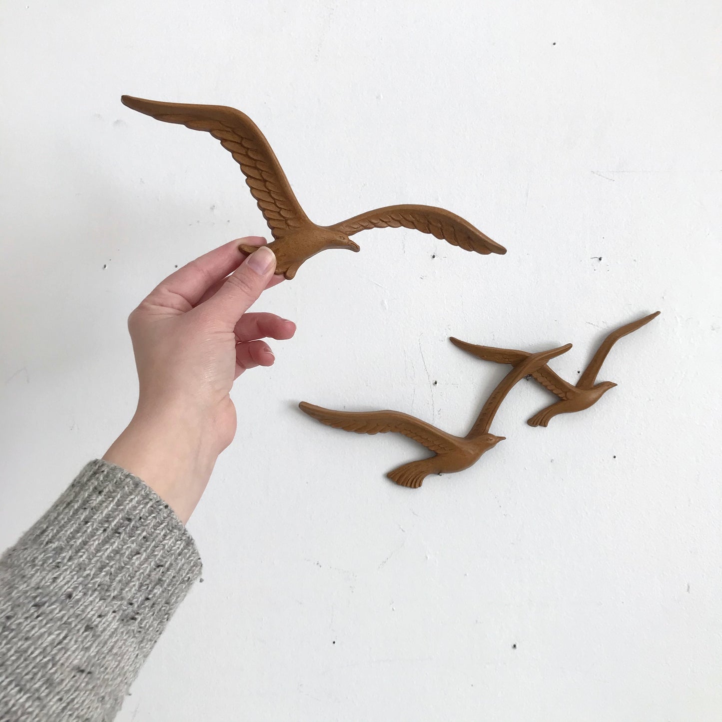 Vintage Set of Faux-wood Seagulls