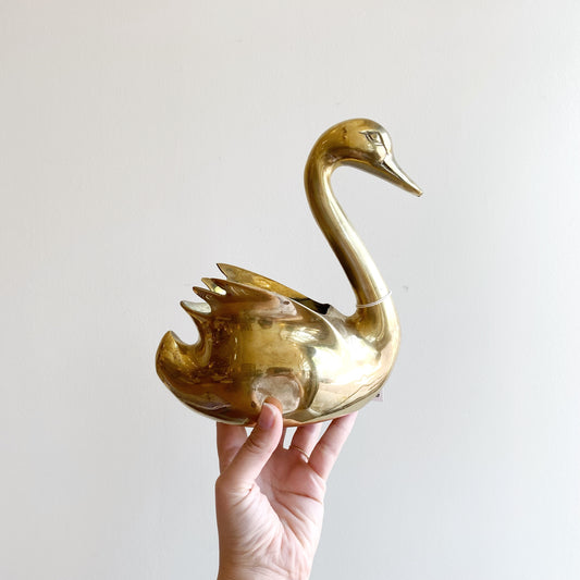 Large Vintage Brass Swan Planter