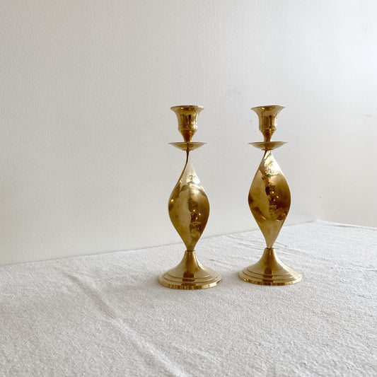 Pair of Mid-Century Spiral Brass Candle Holders