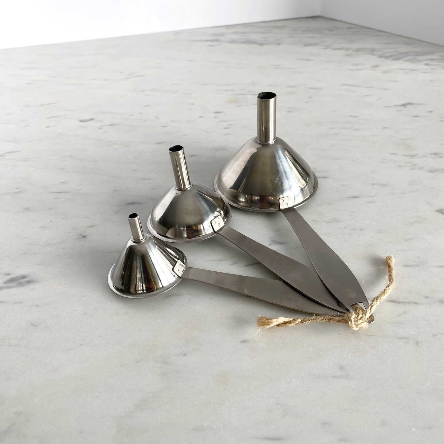 Trio of Found Stainless Steel Funnels