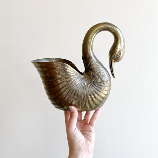 Large Vintage Brass Swan Planter