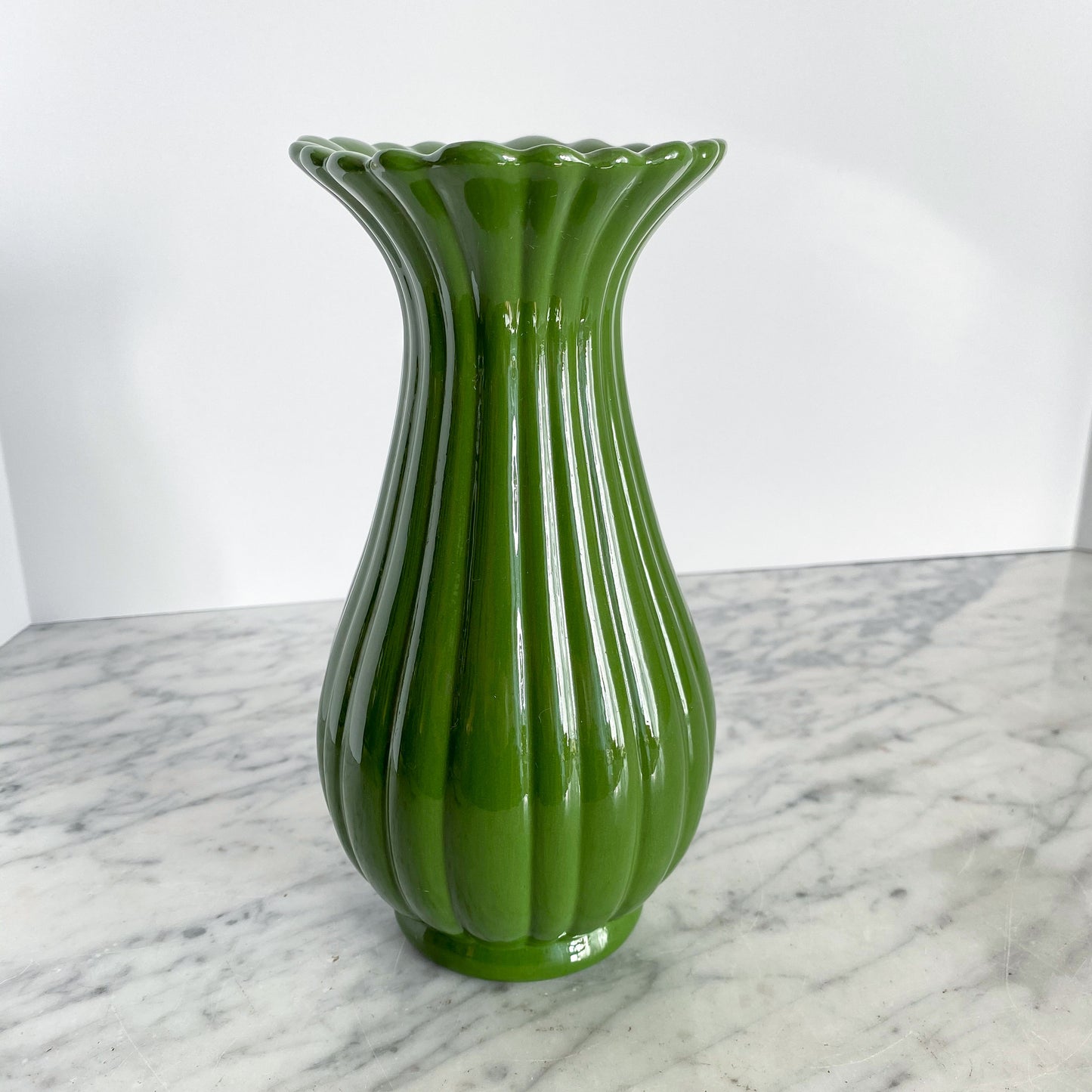 Vintage Grassy Green Ceramic Vase, 8”