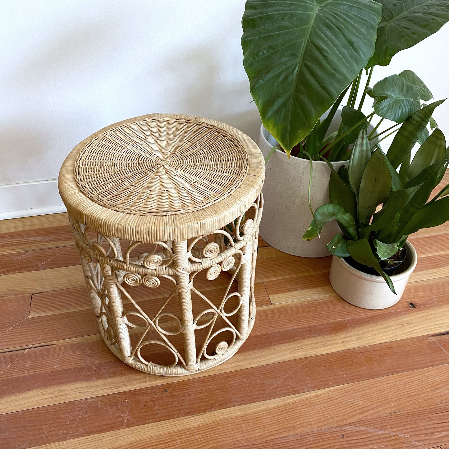 Vintage Wicker Stool / Plant Stand