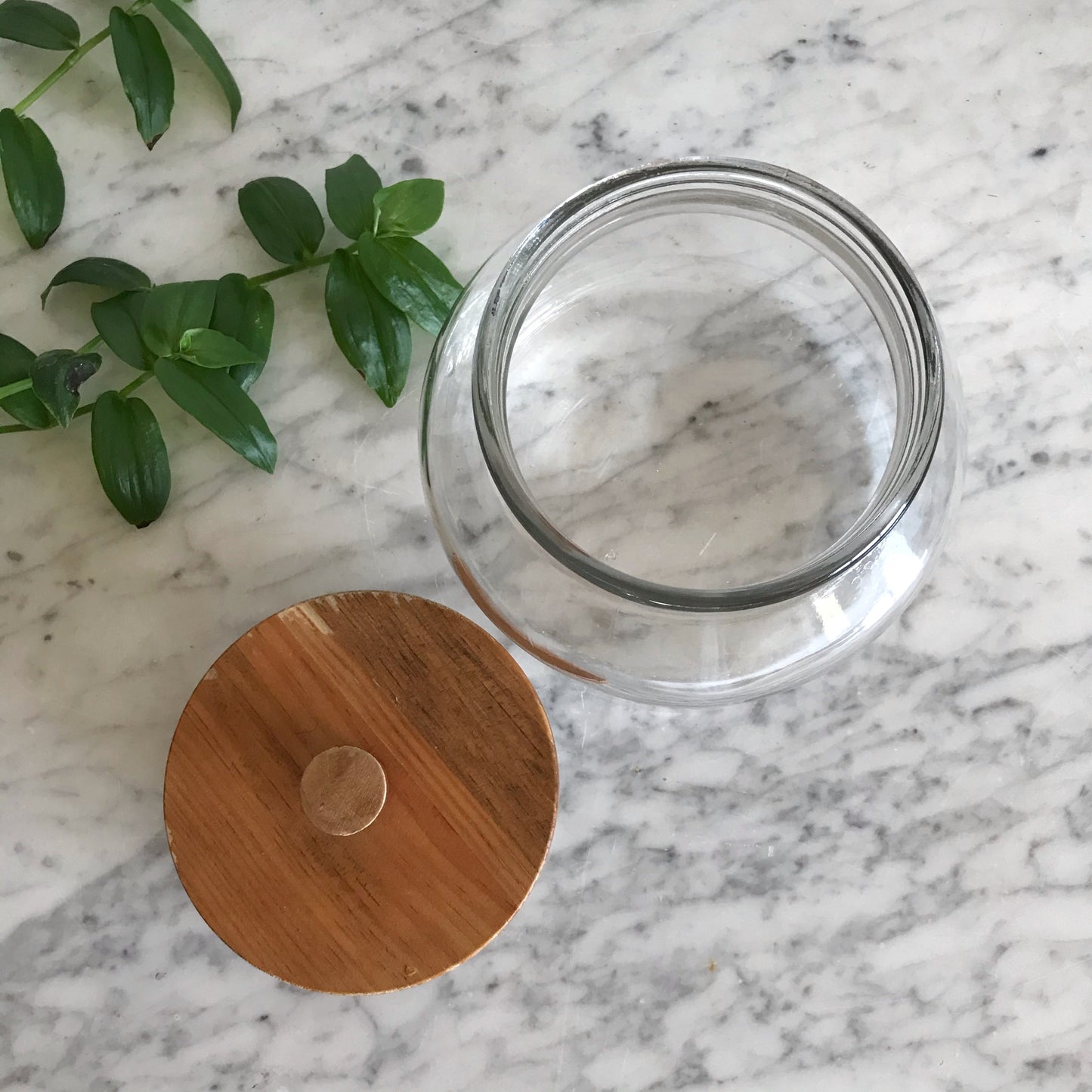 Large Vintage Glass Container w Wood Lid