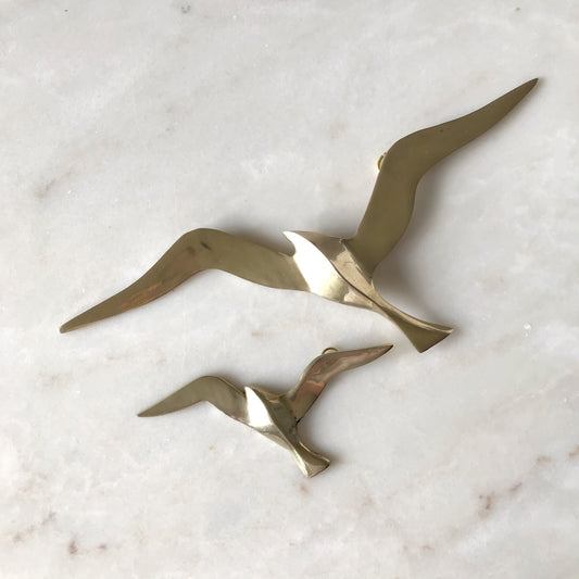 Pair of Vintage Brass Seagulls, Wall Decor