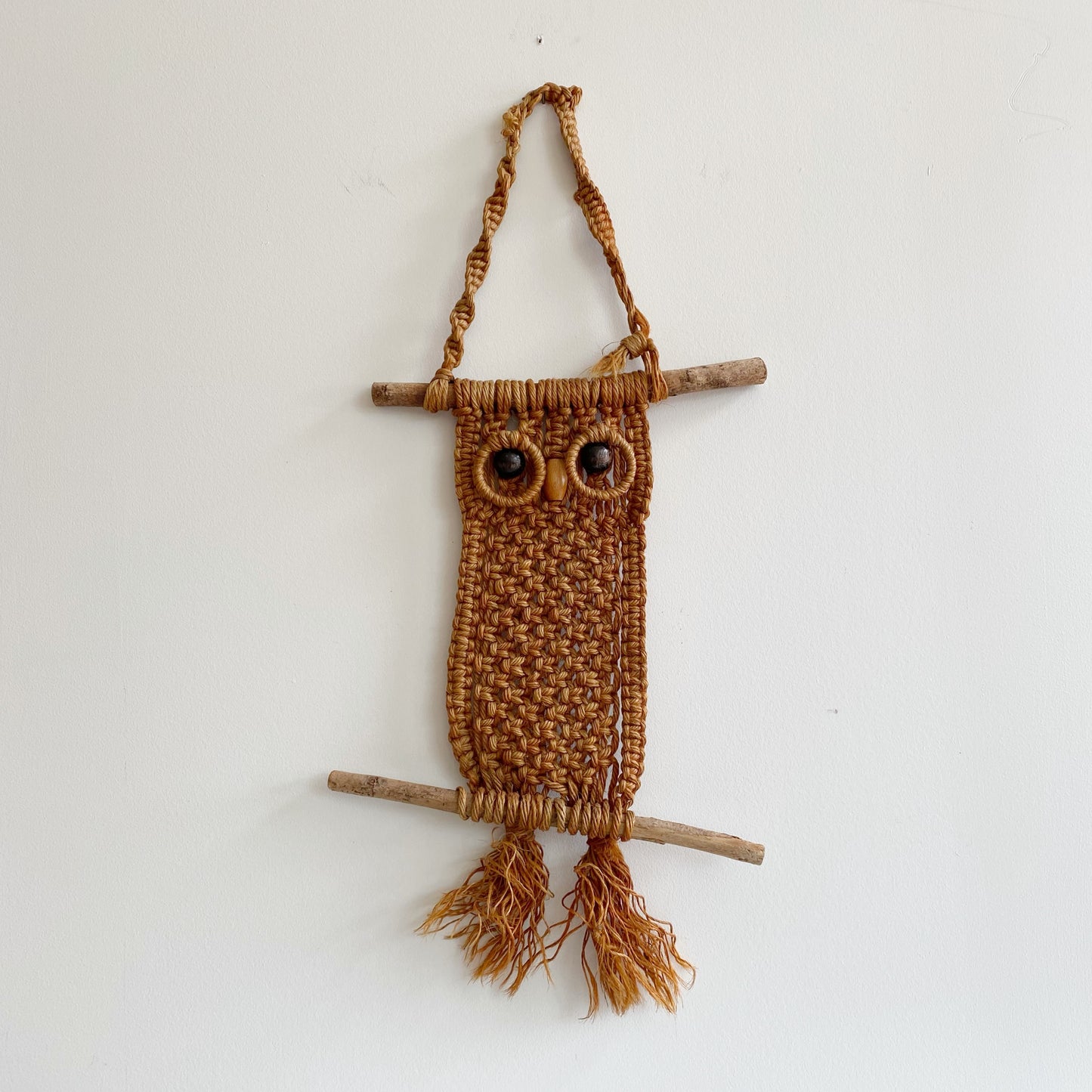 Vintage Macrame Owl, Warm Brown