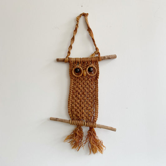 Vintage Macrame Owl, Warm Brown