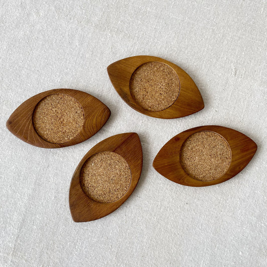 Set of 4 Vintage Teak + Cork Coasters
