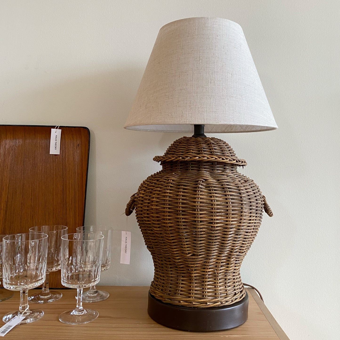 Vintage Dark Wicker Lamp Base