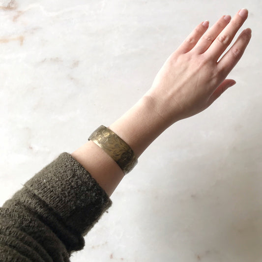 Vintage Etched Brass Cuff Bracelet