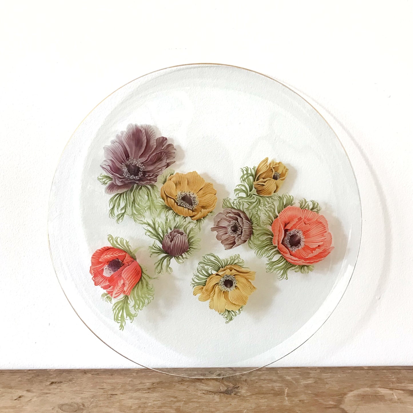 Vintage Glass Floral Platter, 13.5"