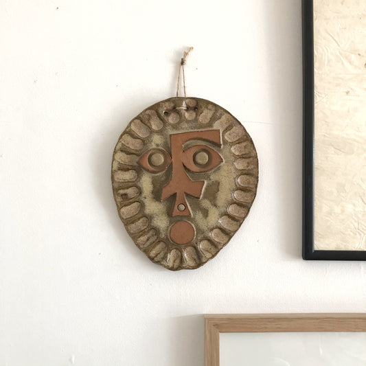 Vintage Stoneware Face, Wall Hanging