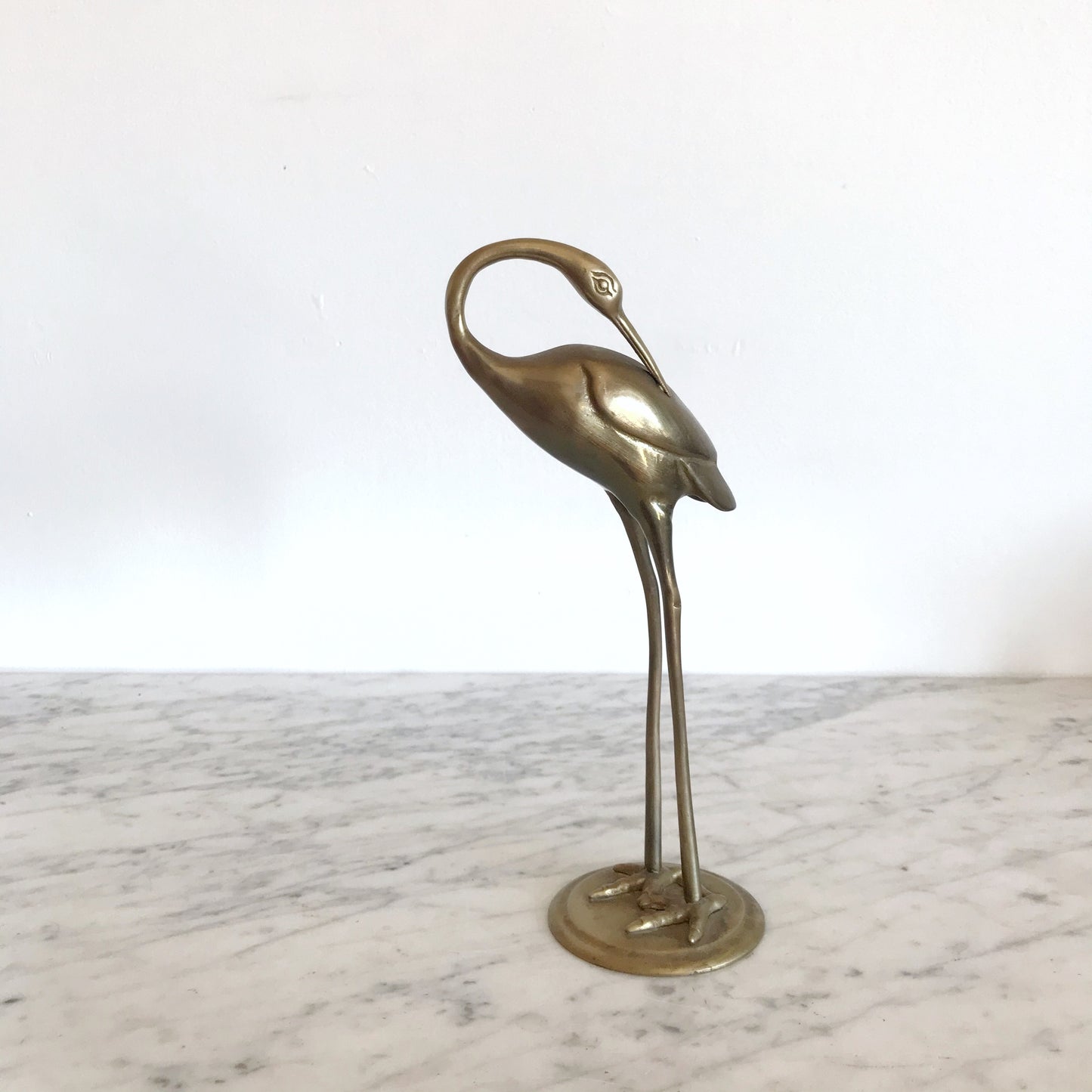 Tall Slender Vintage Brass Crane, 10.25”