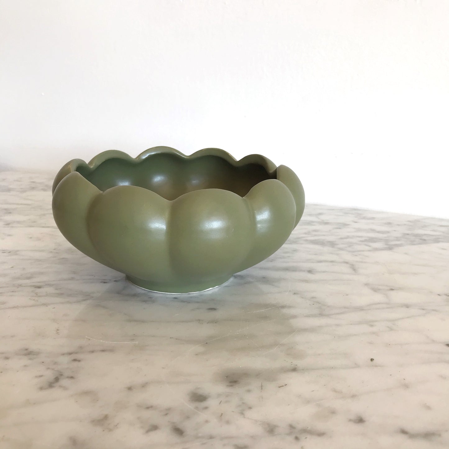 Vintage Scalloped Ceramic Planter, Green
