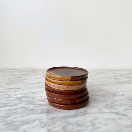 Set of 7 Vintage Wooden Coasters
